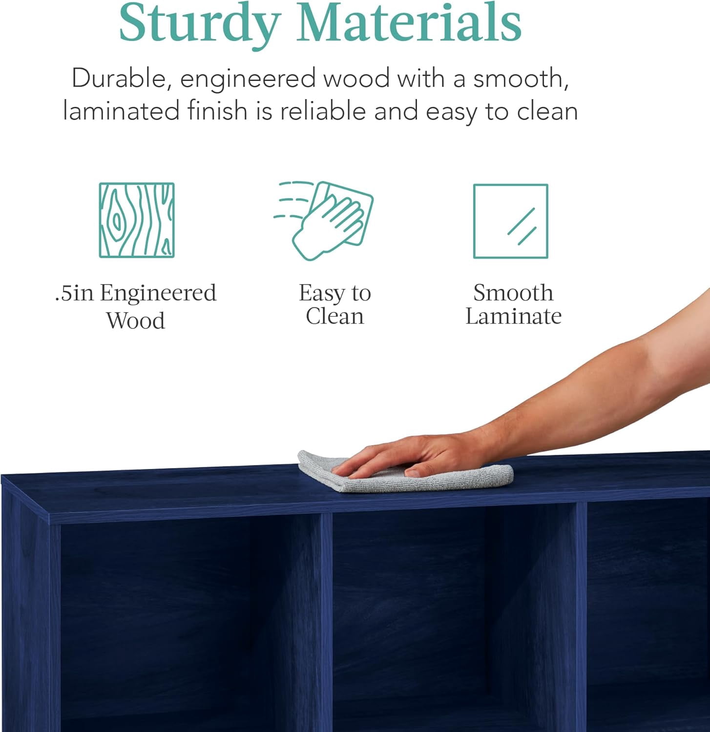 HJTER Kids Bookcase 6-Cube Storage Organizer, 11in Shelf Opening, Bookshelf, Toy Storage, Customizable w/ 3 Removable Back Panels – Navy