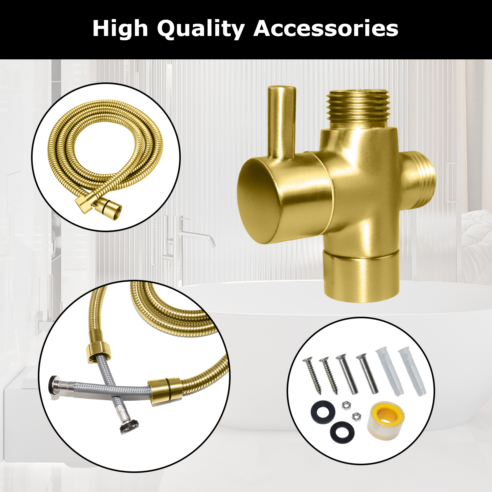 LOSCHEN Bidet Sprayer Kit for Toilet,Hand Held Sprayer Shattaf Toilet Attachment Stainless Steel for Pet Bath/Personal Hygiene/Bathroom,Easy to Install with T-Adapter（Gold）