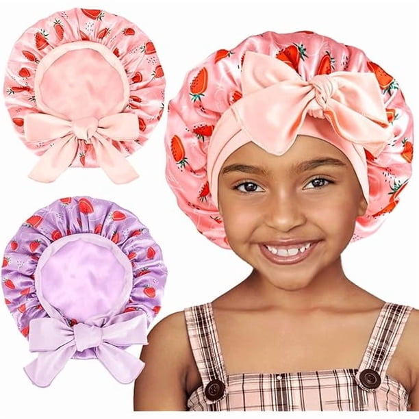 wonima11 2 PCS Toddler Bonnet Silk Satin Bonnet for Kids Sleeping Cap Curly Natural Hair Kids Bonnets for Girls Boys