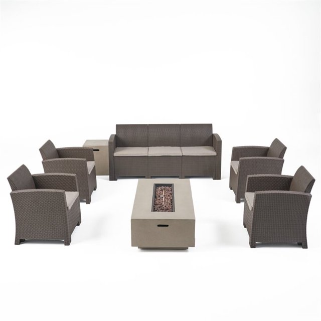 Noble House Leavitt 7 Piece Outdoor Conversation Set in Brown