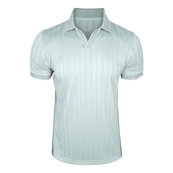 OGLCCG Golf Shirts for Men Summer Casual Short Sleeve V Neck Bussiness Woek Shirt Textured Collared Muscle T Shirts,S,Light Blue