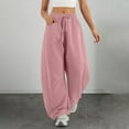 thumbnail image 3 of Loose Workout Pants Women, Audhol Women's Sweatpants Solid Color Pull Rope Waist Barrel Round Scimitar Wide Leg Pants Casual Pocket 9 Point Guard Pants High Waisted Sweatpants for Women Pink M, 3 of 8