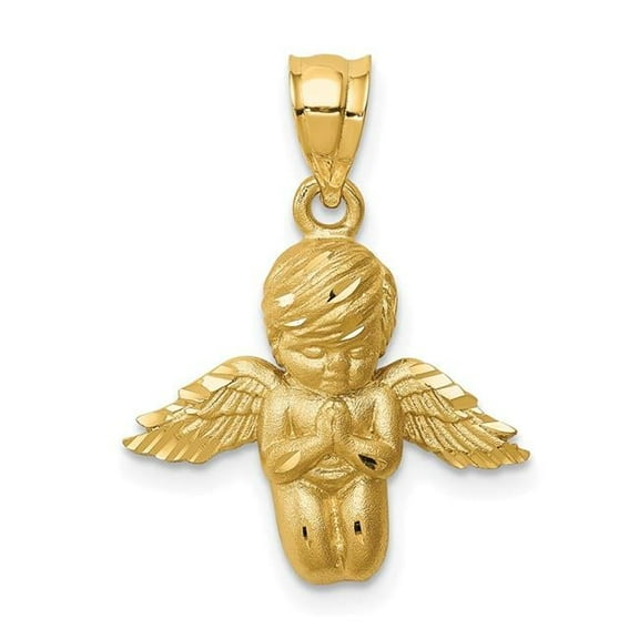 Finest Gold 14K Yellow Gold Brushed & Diamond-Cut Angel Pendant
