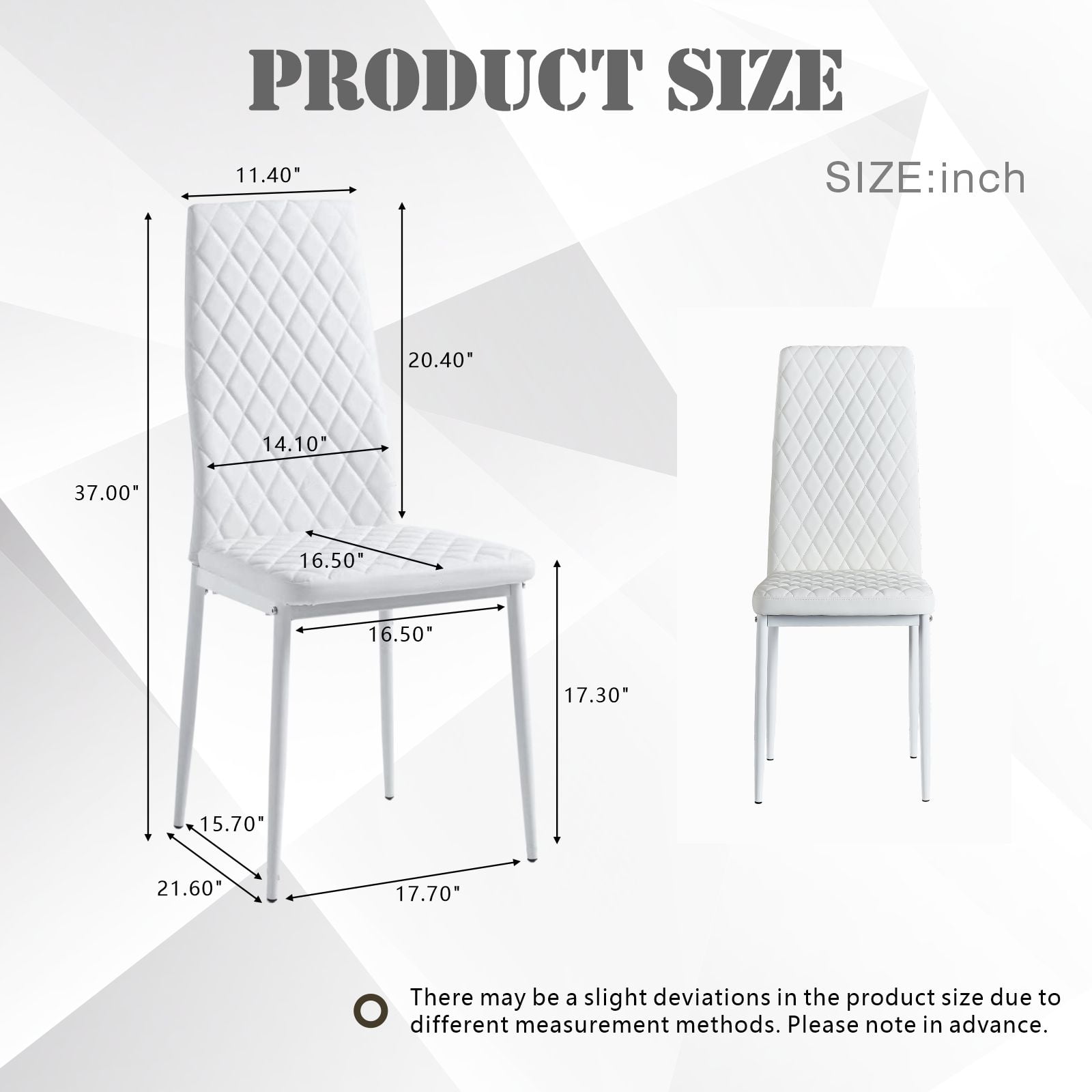 Noble House Modern Dining Chair Set of 4, Fireproof Leather Upholstery with Diamond Grid Pattern and Metal Frame,White