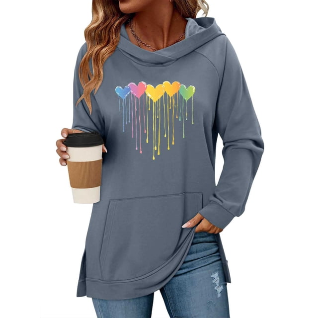 TaTaai Women's long sleeve hooded top, slim fit lightweight, classic fashion, side slit with pockets, soft fabric, Valentine's Day outfit, daily commute & casual gatherings Gift