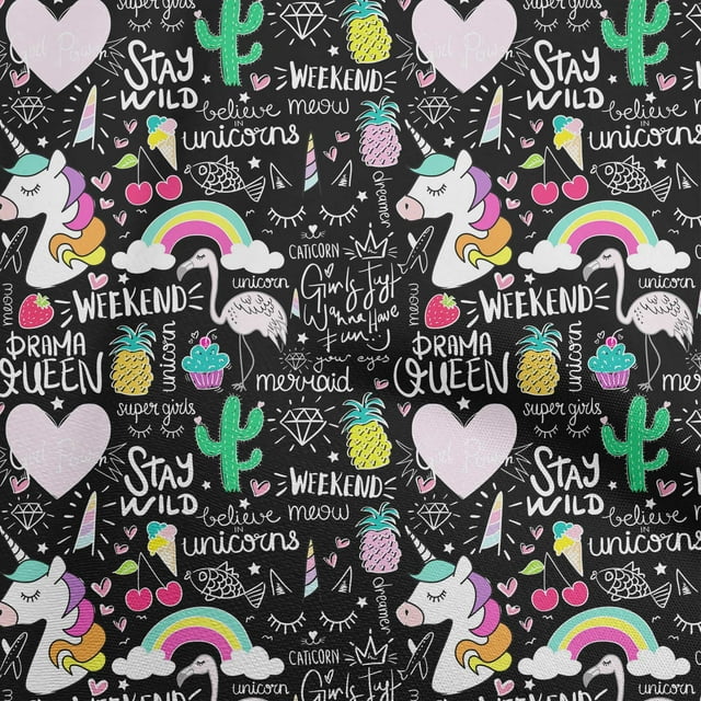 oneOone Viscose Chiffon Light Pink Fabric Unicorn Pattern Dress Material Fabric Print Fabric By The Yard 42 Inch Wide