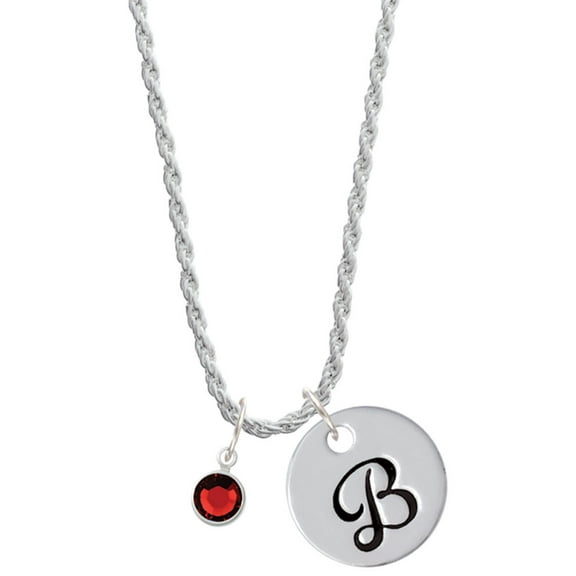 Delight Jewelry Crystal Red Channel Drop Silvertone Script Initial Disc - B - Charm Necklace, 20"+3"