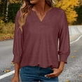 thumbnail image 2 of Miluxas Women's 3/4 Sleeve V Neck T Shirts Ruffle Sleeve Summer Casual Tops Wine XL(XL), 2 of 9
