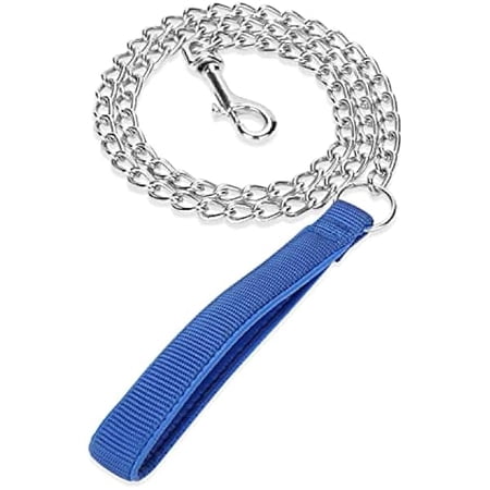 Eryueer Metal Chain Heavy Duty Dog Leash Chew Proof Dog Leash with Soft Handle for Large & Medium Size Pets Walking(4 ft. x 3.0 mm Blue)