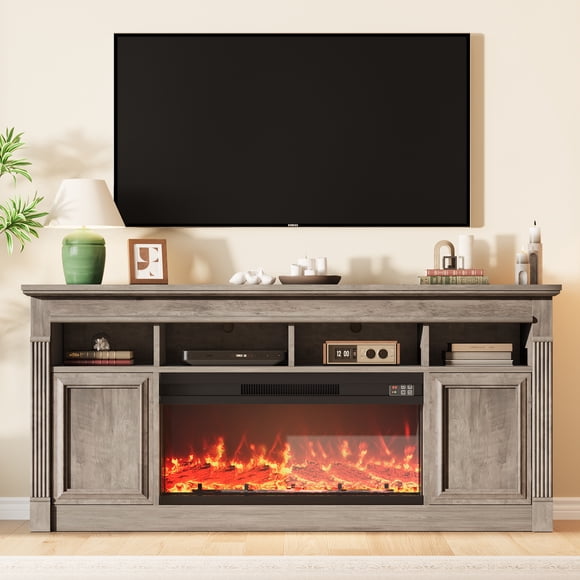 68" TV Stand for TVs up to 75 Inches, with Open Storage Cabinets, Media Console for Living Room