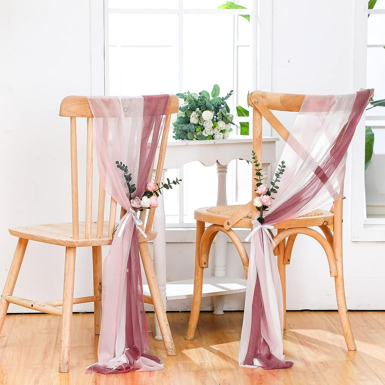 2 Pack Aisle Wedding Chair Covers Tulle Chair Back Covers Yarn Chair Sashes for Wedding Long Tulle High Chair Skirt Slipcovers for Wedding Aisle Chair