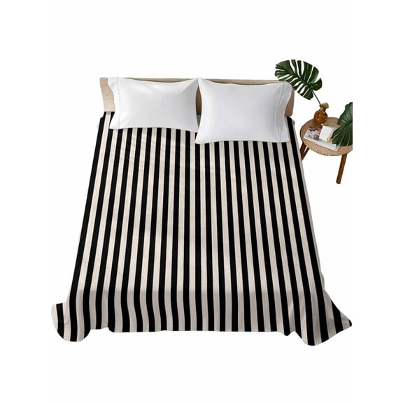 Black Striped Flat Sheet Only Twin Size, Soft Breathable Bed Top Sheets for Mattress, Modern Simple Farmhouse Beige Vintage Luxury Bedding Flat Sheets for Home Hotel Bedroom Bed Protection