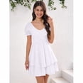 thumbnail image 2 of Yesfashion Women's Summer Lantern Sleeve A-Line Mini Dresses Double-Layer Sleeves V-Neck Dress, 2 of 8
