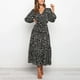 thumbnail image 5 of Vestido largo de manga larga con cordones y cuello en V con estampado informal para mujer a la moda Fridja  NMB4712, 5 of 7