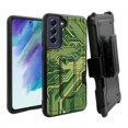 thumbnail image 1 of ANJ+ Rugged Dual Layer Hybrid Holster Kickstand Case w/ Card Slot + Tempered Glass Cover for Samsung Galaxy S21 FE 5G - Green Circuit, 1 of 3