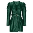 thumbnail image 4 of Pompotops Mode Automne et Hiver Femmes Sexy Col en V Manches Longues Robes Longues Unies en Solde, 4 of 6