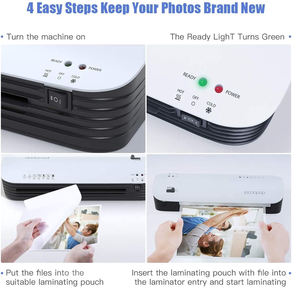Dodocool Thermal Laminating Machine, 4 in 1 Personal Laminator with 20 A4 A5 A6 Pouches
