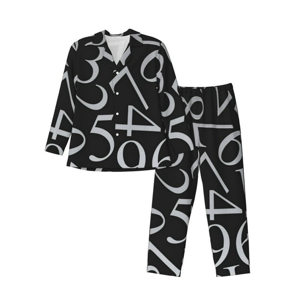 Balery Numbers Pijama para Hombre de Dos Piezas con Manga Larga, Conjunto de Dormir y Descanso Suave con Bolsillos-Large