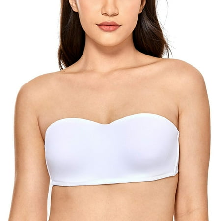 GEWSEY Strapless Bra for Women Non-Slip Silicone Padded Bandeau Bra Wireless Tube Top Bralette White  XL