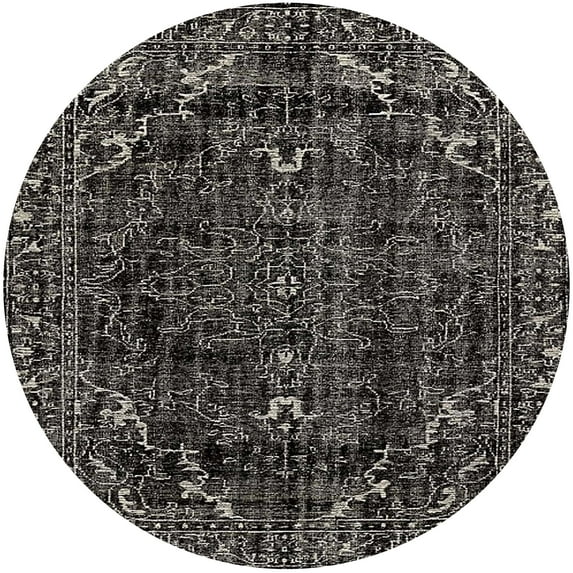 Ahgly Company Machine Washable Indoor Round Industrial Modern Midnight Gray Area Rugs, 5' Round