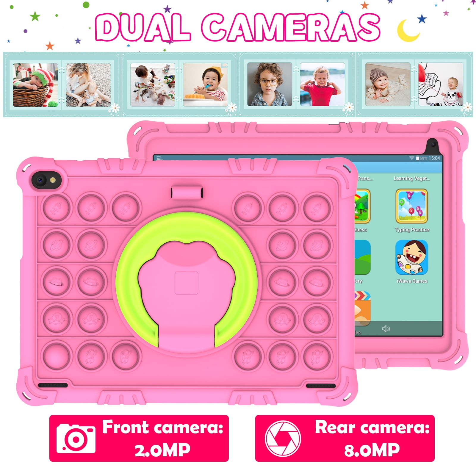 Android 15 Kids Tablet, 10 inch Tablet for Kids, 8GB RAM 32GB ROM 1TB Expand, Toddler Tablet with Parental Control, IPS Screen, Dual Camera, Educational, Games, Shockproof Case for Girls, Pink