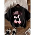 thumbnail image 1 of Girls' Summer Casual Short Sleeve T-Shirt - Black Cherry Print Round Neck Top with Pink Bow Design, Lightweight Breathable Fabric, Regular Fit for Teens, Teenage Clothing, Playful Print Shirt, Comfor, 1 of 6