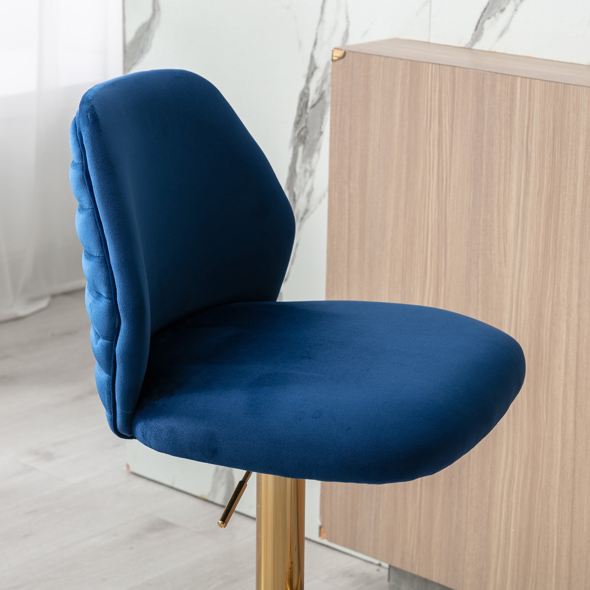 Kadyn Swivel Bar Stools Chair Set of 2, Adjustable Counter Height Barstools with Tufted High Back & Ring Pull, Navy Blue Kadyn Swivel Bar Stools Chair Set of 2, Adjustable Counter Height Barstools with Tufted High Back & Ring Pull, Navy Blue