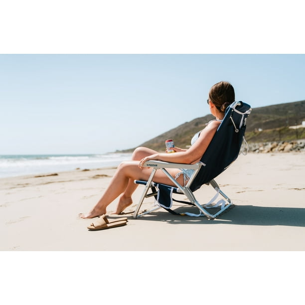 GCI Outdoor Backpack Beach Compact Reclining Low Profile Chair Nautical Blue