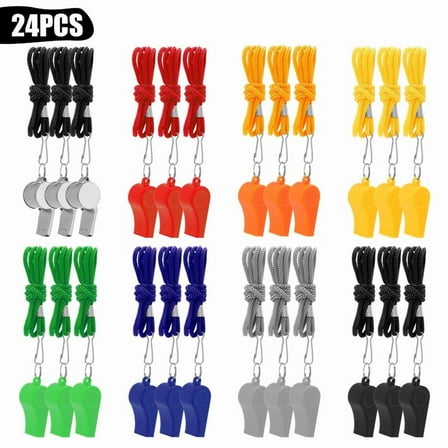 Hengguang 24 Pcs Whistle for Coaches, Plastic Whistles Emergency Training, Super Loud Sports Whistle, Coaches Referee Whistle with Lanyard for Football Sports Adults Lifeguards Survival