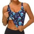 thumbnail image 4 of Lsque Skull Flower Blue Printed Women'S Sports Bra, Compression, Moisture Wicking, High-Impact Sports Bra For Women,Supportive sports bra-Large, 4 of 9