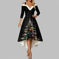 thumbnail image 2 of IWRICH Off Shoulder Christmas Tree Dresses for Women Warm Shaggy V Neck Dress Xmas Snowflake Graphic High Low Skirts 2025 Black S, 2 of 5