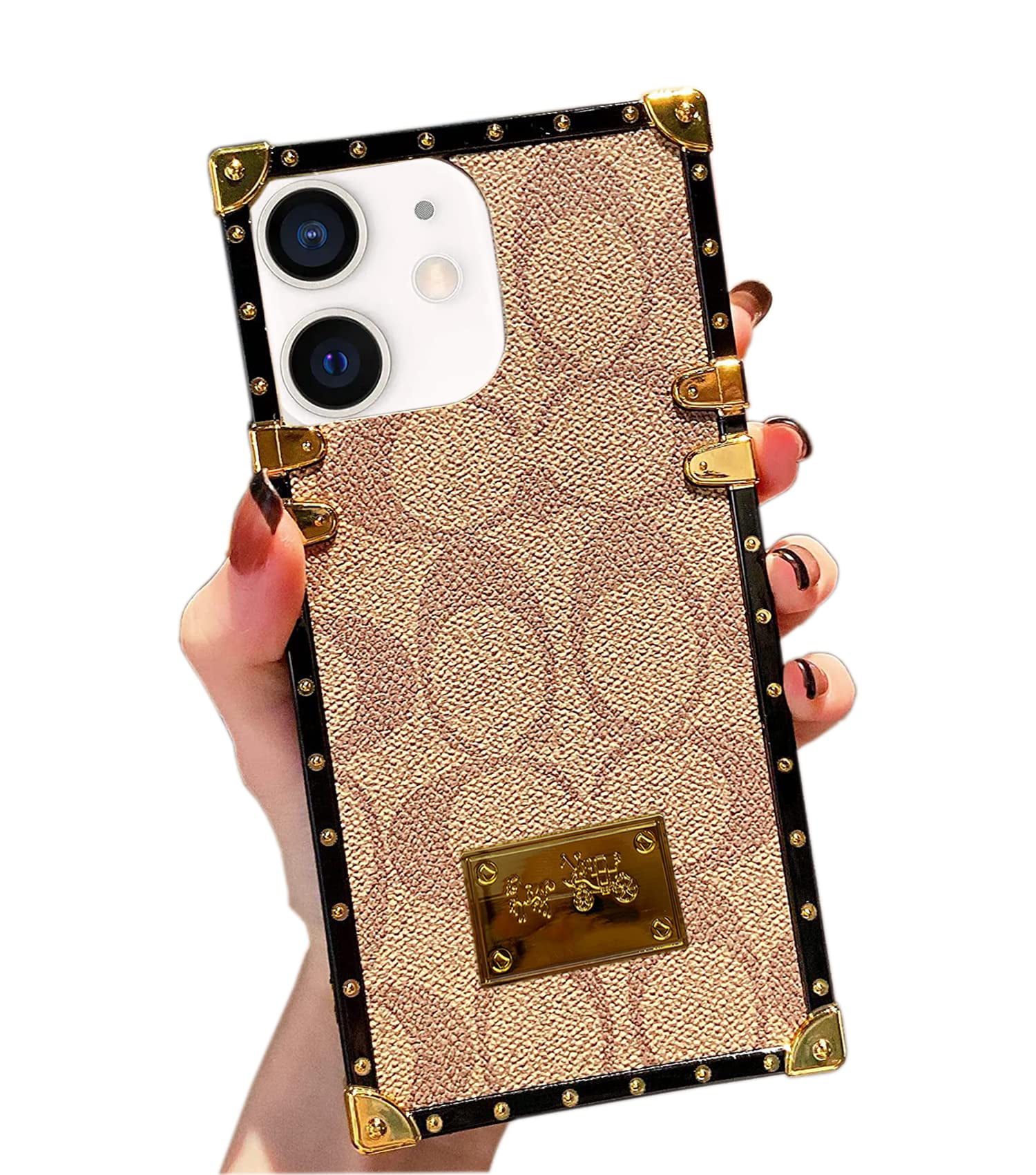 For iPhone 14 Pro Max 13 11 12 XS XR Luxury Pattern Leather Square