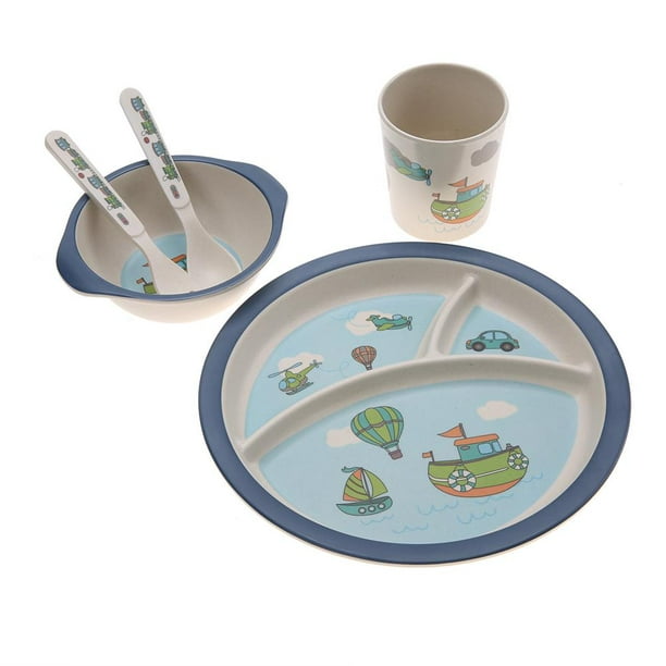 Mgaxyff Children Tableware, Baby Dishes Dinnerware,5 Pcs / set Ecofriendly Bamboo Fiber