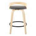 thumbnail image 6 of Grotto 26" Mid-Century Modern Fixed-Height Counter Stool with Swivel in Natural Wood and Grey Faux Leather with Round Black Metal Footrest by LumiSource - Set of 2, 6 of 9