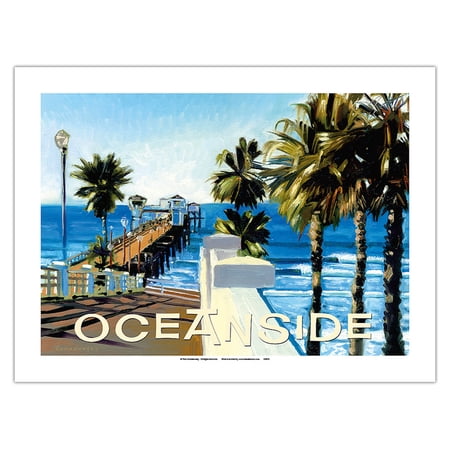 Oceanside Beach Pier California - Vintage Travel Poster by Wade Koniakowsky - Bamboo Fine Art 290gsm Paper Print (Unframed) 24x32in