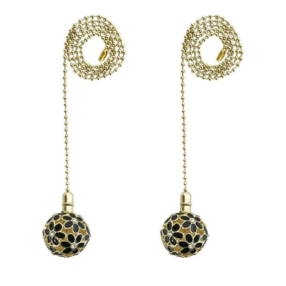 Royal Designs 24 Inch Adjustable Ceiling Fan Pull Chain Extension with Glamorous Daisies Ornament, Black, Set of 2