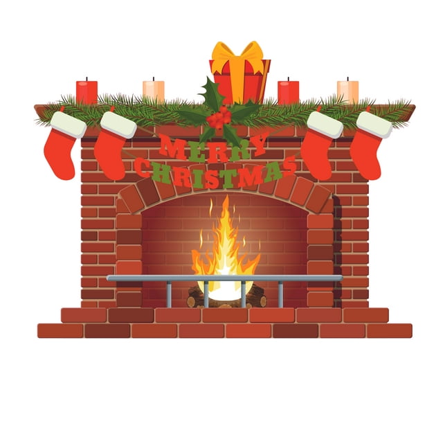 Merry Christmas Fireplace Decor Design Home Art Chimney Vinyl Wall