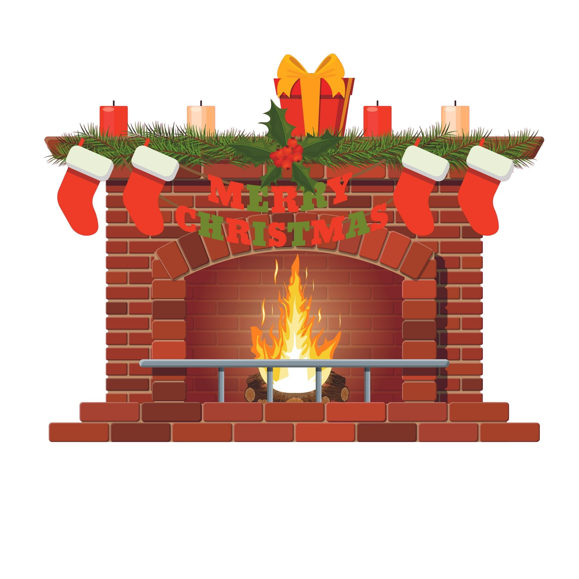 Merry Christmas Fireplace Decor Design Home Art Chimney Vinyl Wall Decal |  15