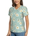 thumbnail image 2 of Xecao Floral Daisy for Women's V-Neck T-Shirts-Elegant Half-Sleeve Tops Perfect for Summer-X-Large, 2 of 5