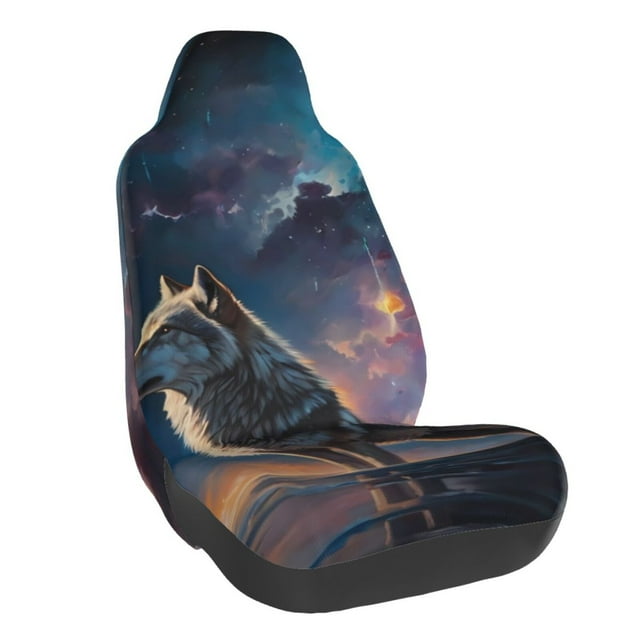 Wukai Night Sky Wolf Full Set Car Seat Covers with Soft Padding Universal Auto Front Seats Protector and Cushion Mat