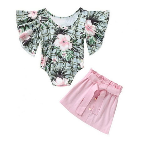 

Girls Printed Flying Sleeve Romper Skirt Set Girls Clothing Set Summer Children Clothing Kids Outfits 2pcs