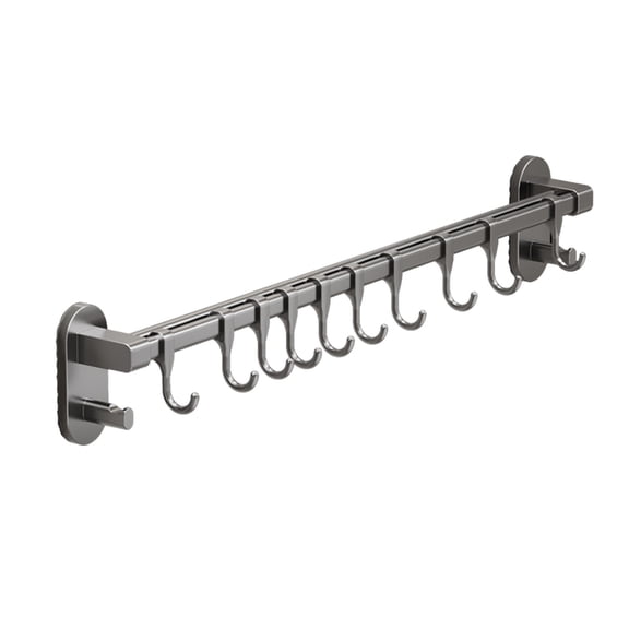 KQJQS Wall Mounted Kitchen Hook Rack, No-Drill Aluminum Hanging Rod for Utensils, Space-Saving Storage for Pots, Pans, and Spoons