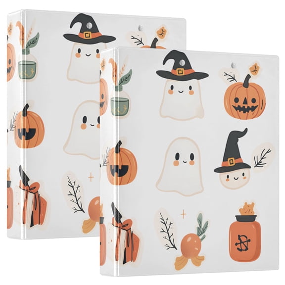 FORMRS 3 Ring Binder 1.5 inch with Pockets Set of 2 Clip Board 200 Sheets Capacity, Orange Magical Halloween