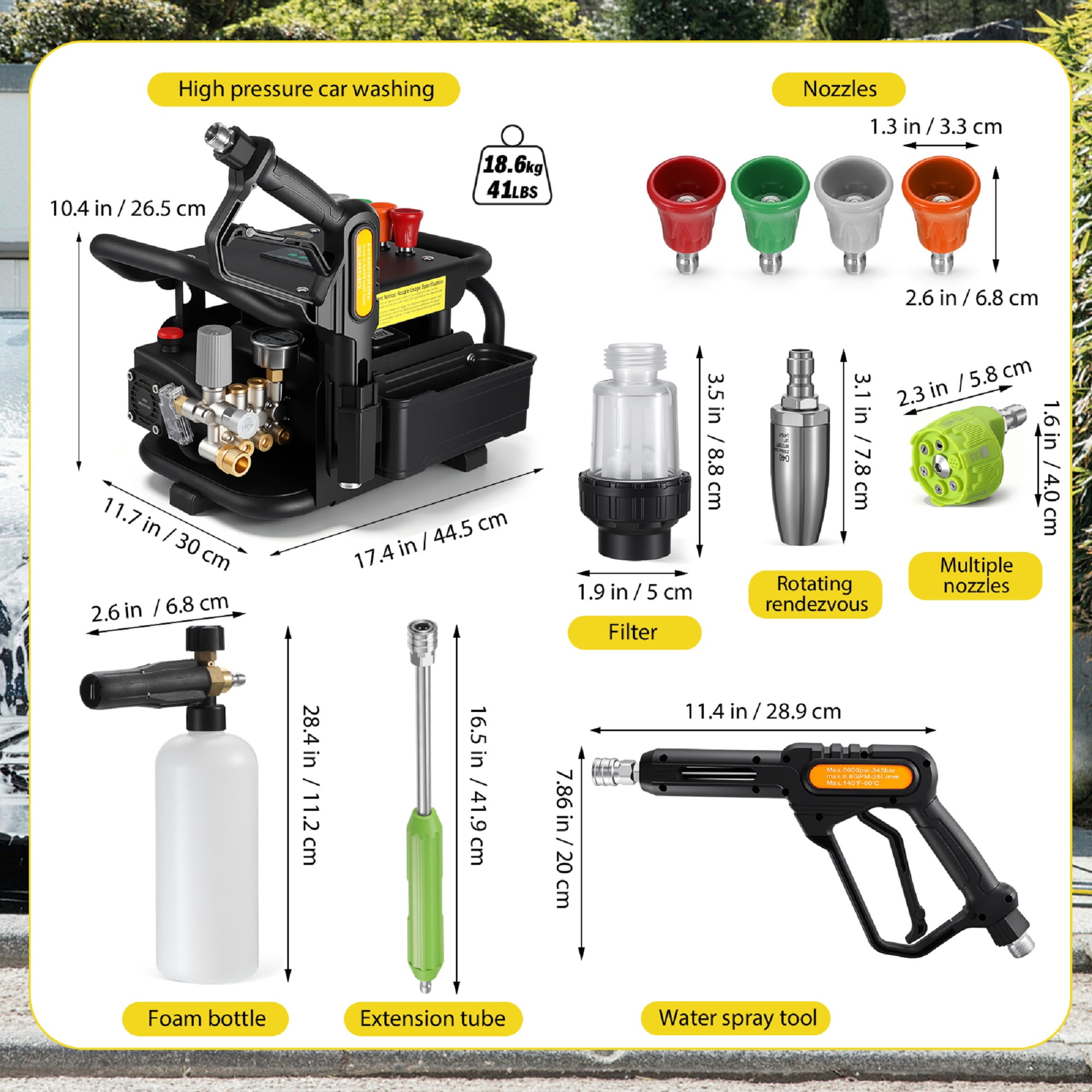 Pressure Washer, 2100PSI 3.17GPM 40ft Hose 7 Nozzles Commercial High Pressure Washer for Cars Fences Driveways Patios