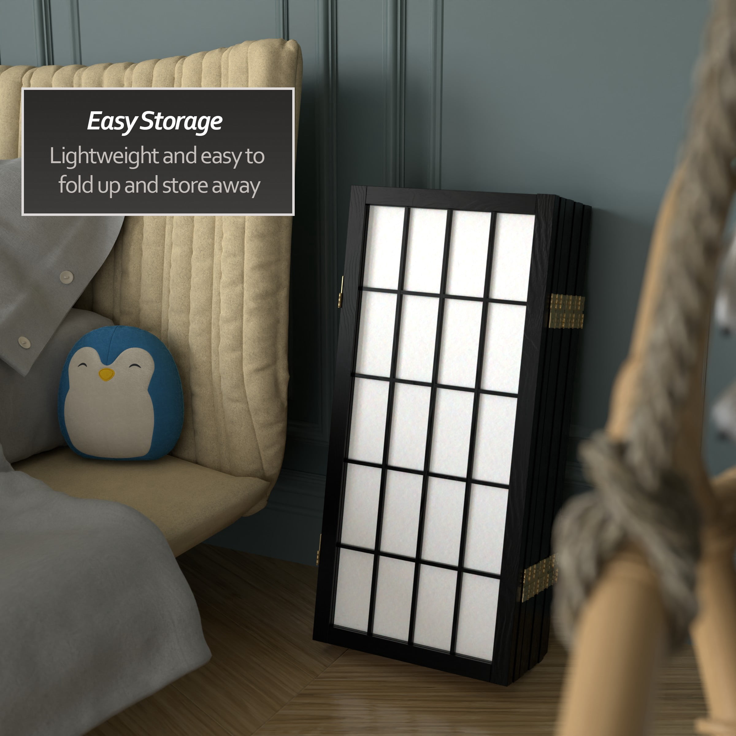 Red Lantern 2 ft. Short Desktop Window Pane Shoji Screen - Black - 8 Panels