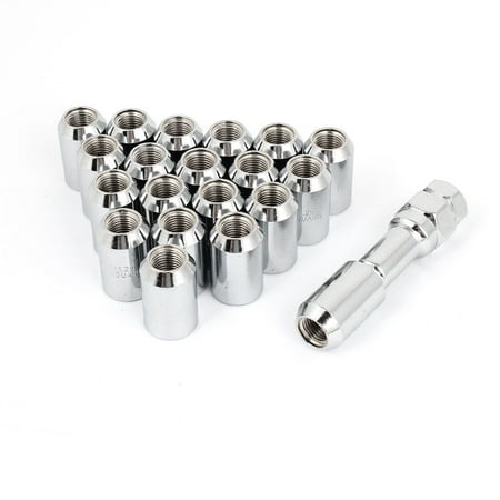 20 Pcs 12mm x 1.25 Anti Theft Closed End Wheel Tuner Lug Nuts Silver Tone