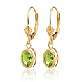 thumbnail image 3 of 14K Solid Yellow Gold Oval Green Peridot Drop Dangle Earrings Gemstone, 3 of 10