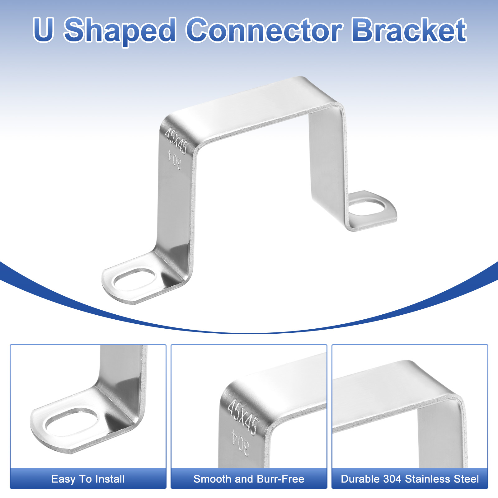 Uxcell 10-Pack U Shaped Connector Bracket, 45x45mm 304 Stainless Steel Square Pipe Clamp for Door Closed Bar Holder Strut Channel