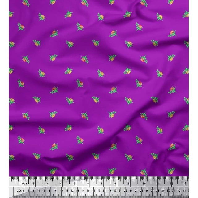 Soimoi Toile de Voile de Coton Feuilles et Boutons Imprimé Floral 1 Yard 56 Inch Wide