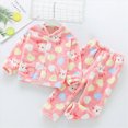 thumbnail image 2 of NOLDARES Girls Fleece Pajamas Long Sleeve Flannel Button Down Sleepwear Kids Soft Fuzzy 2 Pieces Pjs Loungewear Sets(K023-Pink), 2 of 7